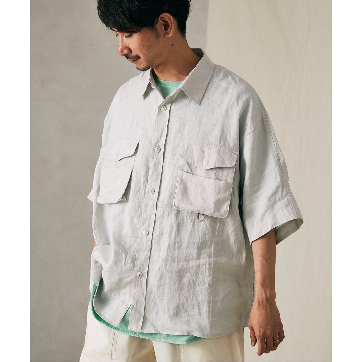 FLANDERS LINEN ストライプ 長袖シャツ 40サイズ フランダースリネン 