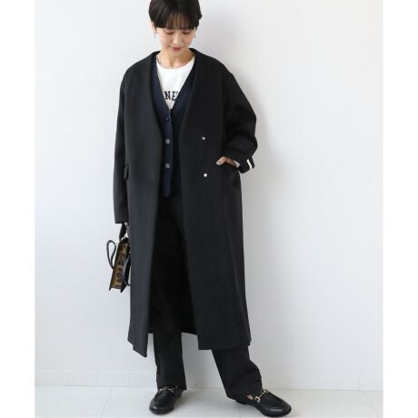 追加》別注LANAWOOL140ノーカラーVネックコート◇ | ジャーナル 