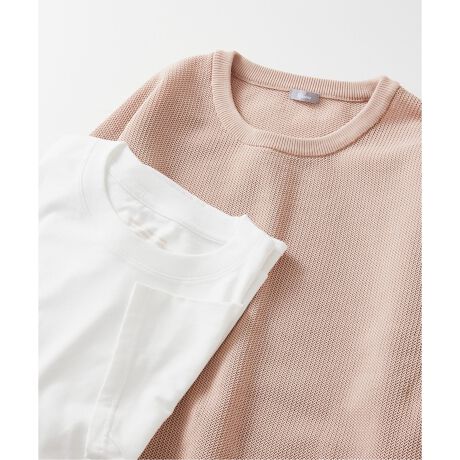 ニット+カットソーの2点SET】リサイクルポリエステル ライトニット  