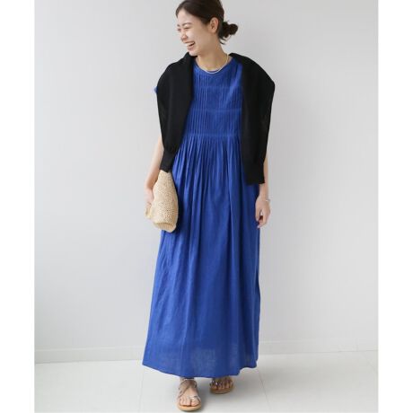 追加》レーヨンリネンピンタックフレンチスリーブワンピース  