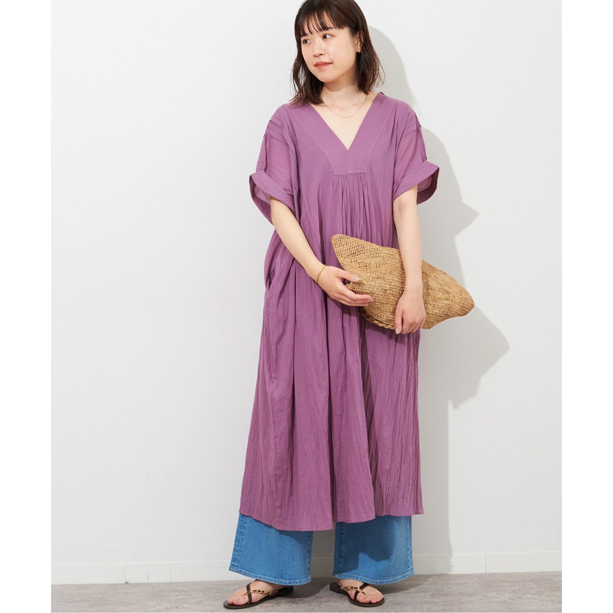 新品タグ付き✨レリューム　カフタンワンピース　コットンボイル　シワ加工　ネイビー コットンボイルクリンクルタックカフタンワンピース