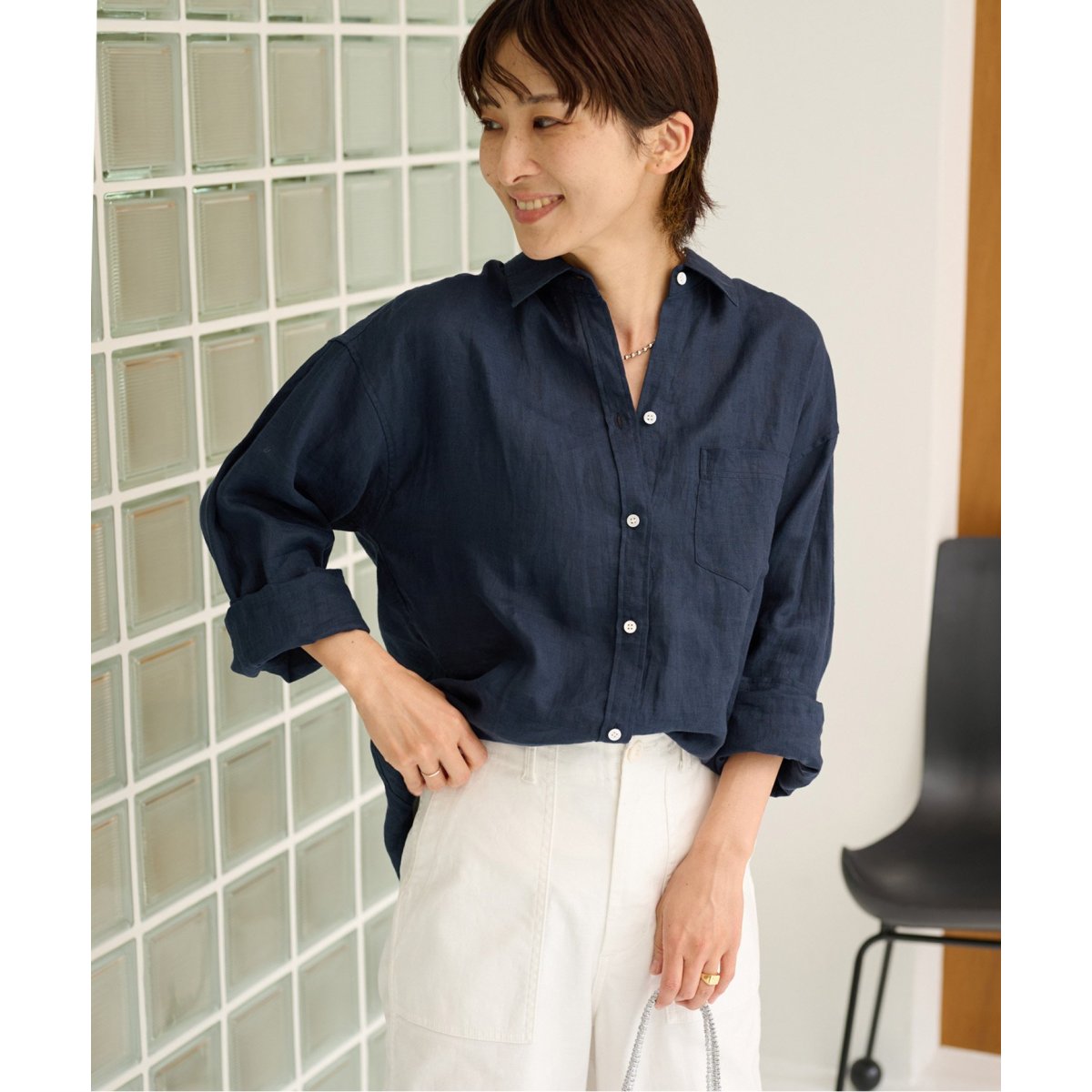 美品　ジャーナルスタンダードレリューム　カラーリネンレギュラーシャツ　麻100% JOURNAL STANDARD relume（ジャーナルスタンダード レリューム