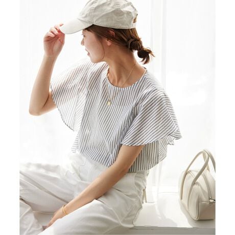 追加》コットンボイルストライプラッフルブラウス | ジャーナル 