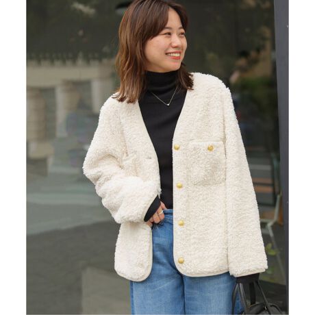 JOURNAL STANDARD ムートンコート カーリーフェイクムートンVネック 