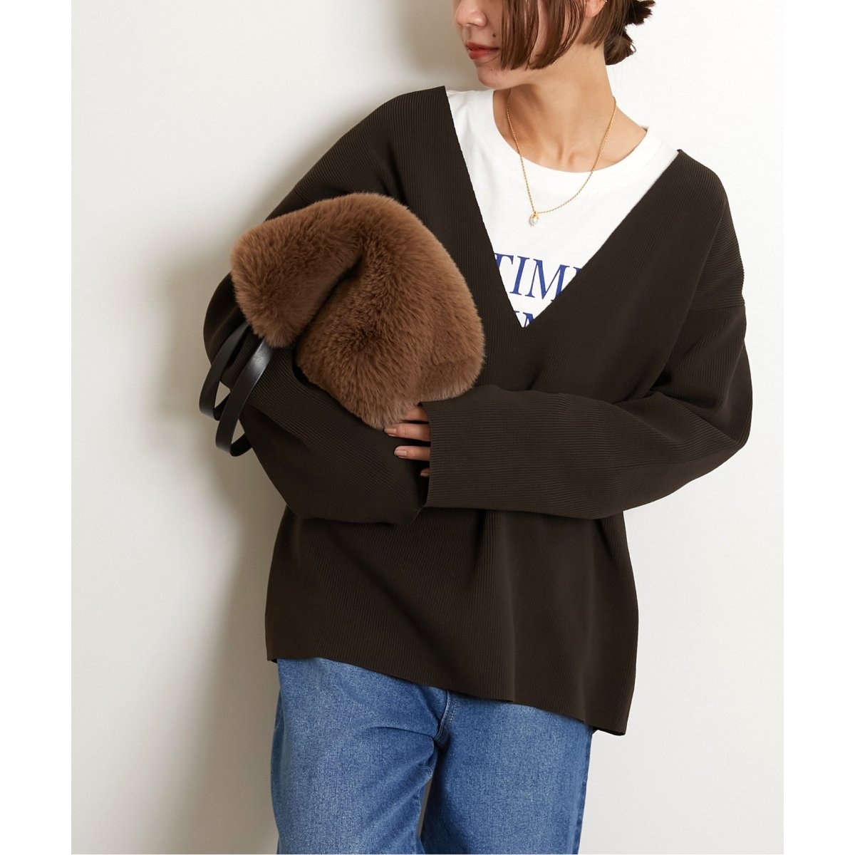 【美品】 ジャーナルスタンダード ストレッチニットV ネックプルオーバー 追加》ウォッシャブルストレッチニットVネックプルオーバー