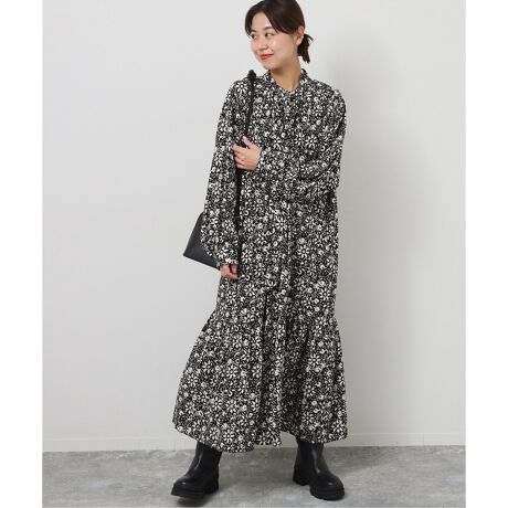 フラワープリントボウタイギャザーワンピース | ジャーナル  