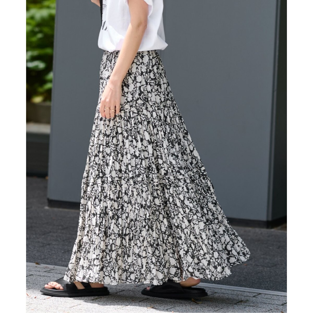 【2024SS】relume コットンボイルクリンクルティアードスカート 花柄 セール】コットンボイルクリンクルティアードフラワー（スカート