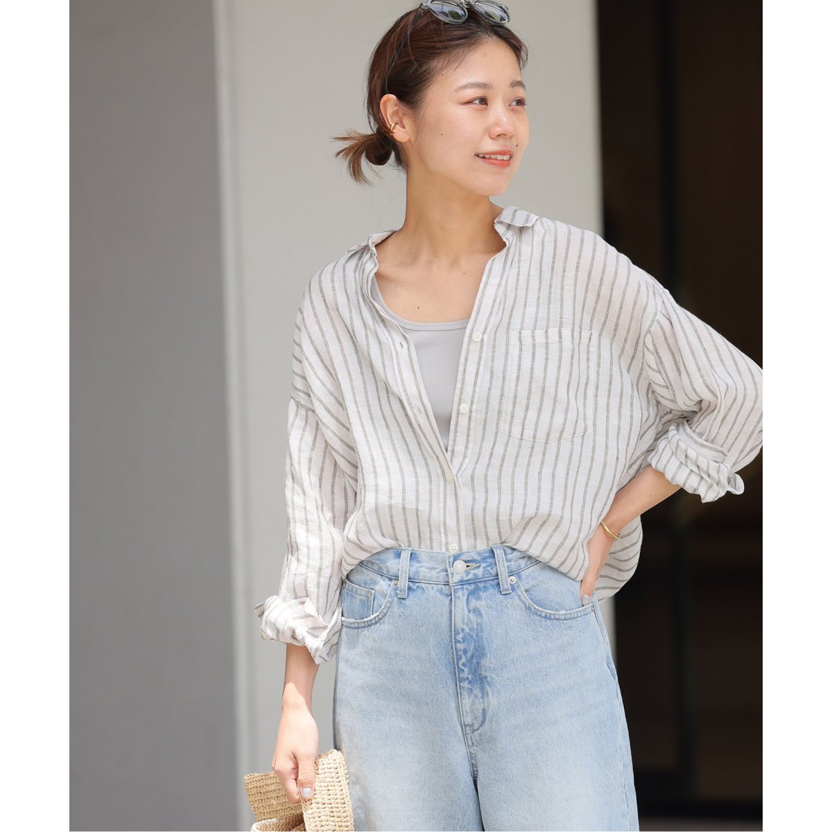 美品♪レリューム　No.66フレンチリネンビッグスキッパー　ゆったり　24SS 美品♪レリューム No.66フレンチリネンビッグスキッパー