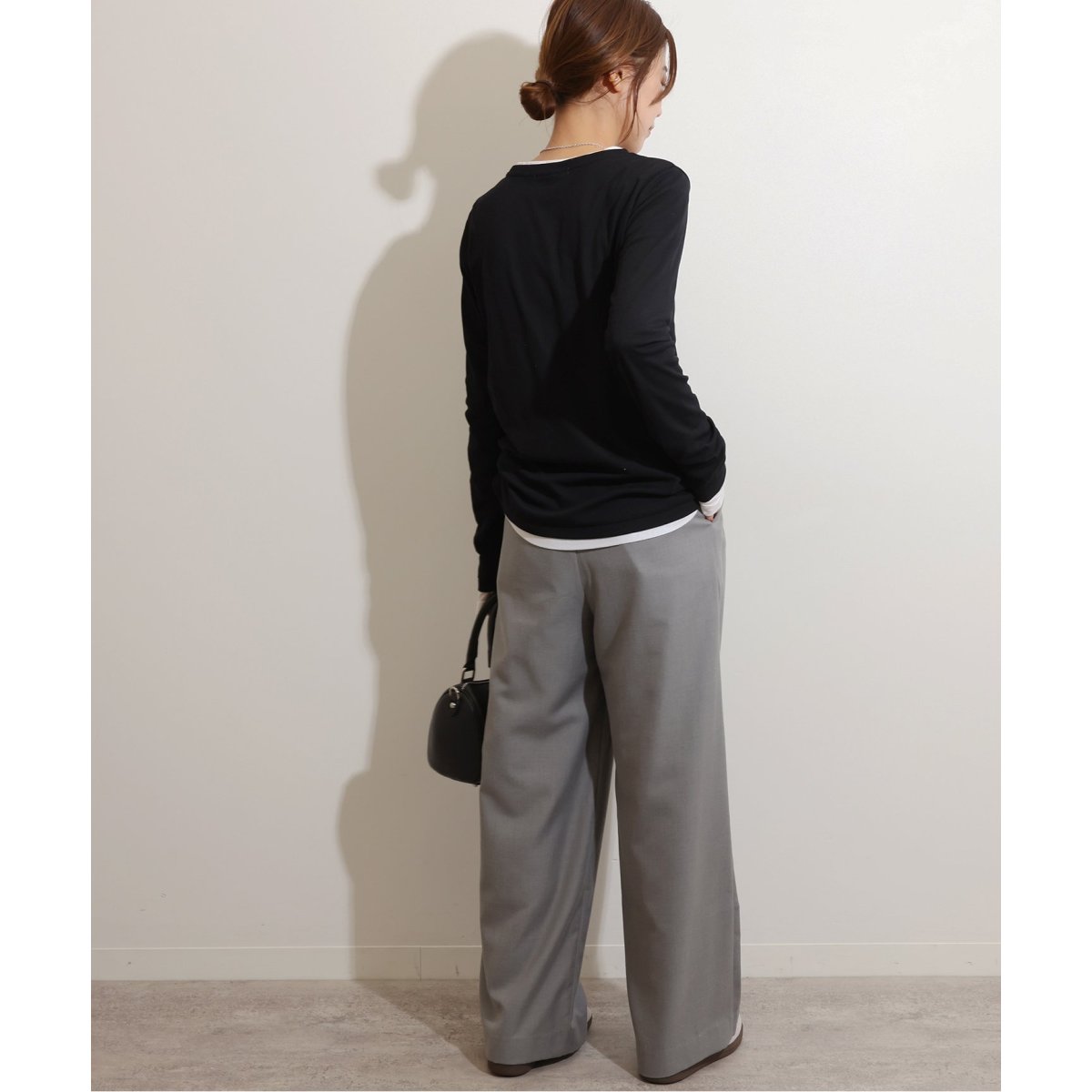 ソフトテレコクルーネックロングTEE 白と黒2枚セット 追加》ソフトテレコクルーネックロングTEE（Tシャツ／カットソー