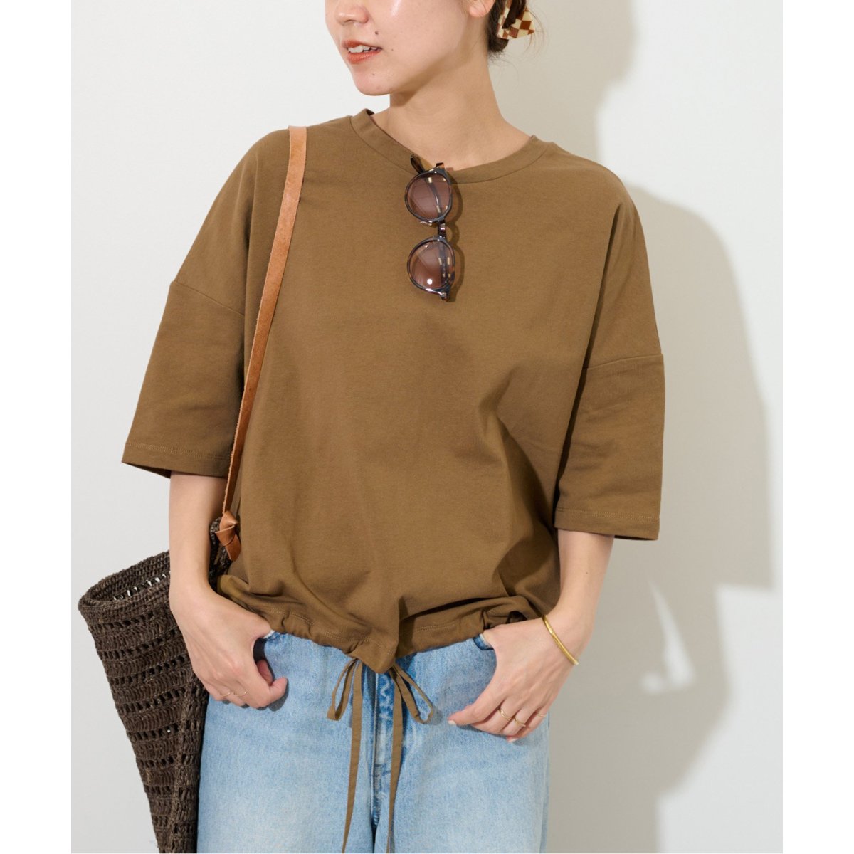 ジャーナルスタンダード　レリューム　
ノーカラーデニムジャケット WEB限定追加2》ギャザーヘムショートスリーブTシャツ