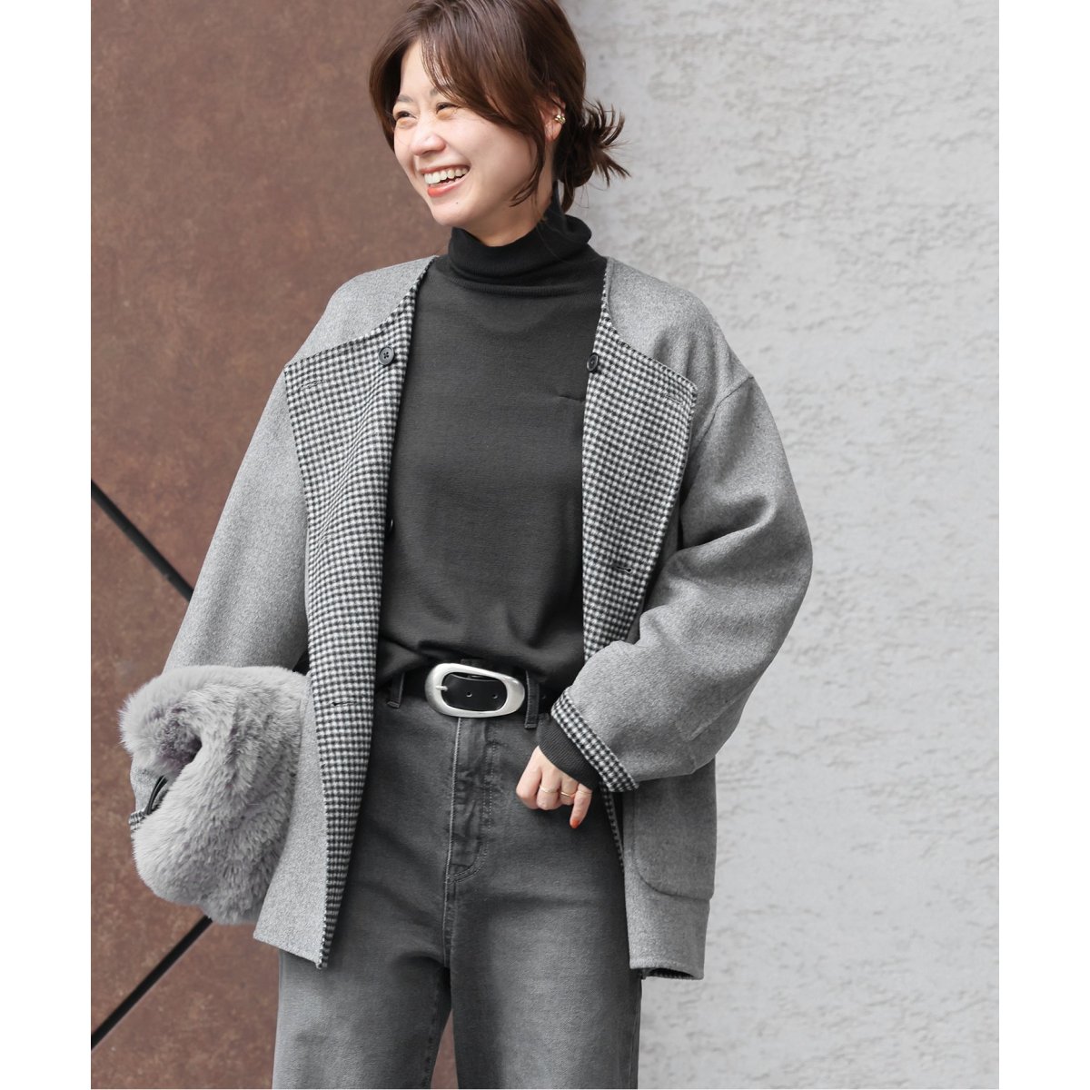 追加》リバーシブルノーカラーショートコート | ジャーナル