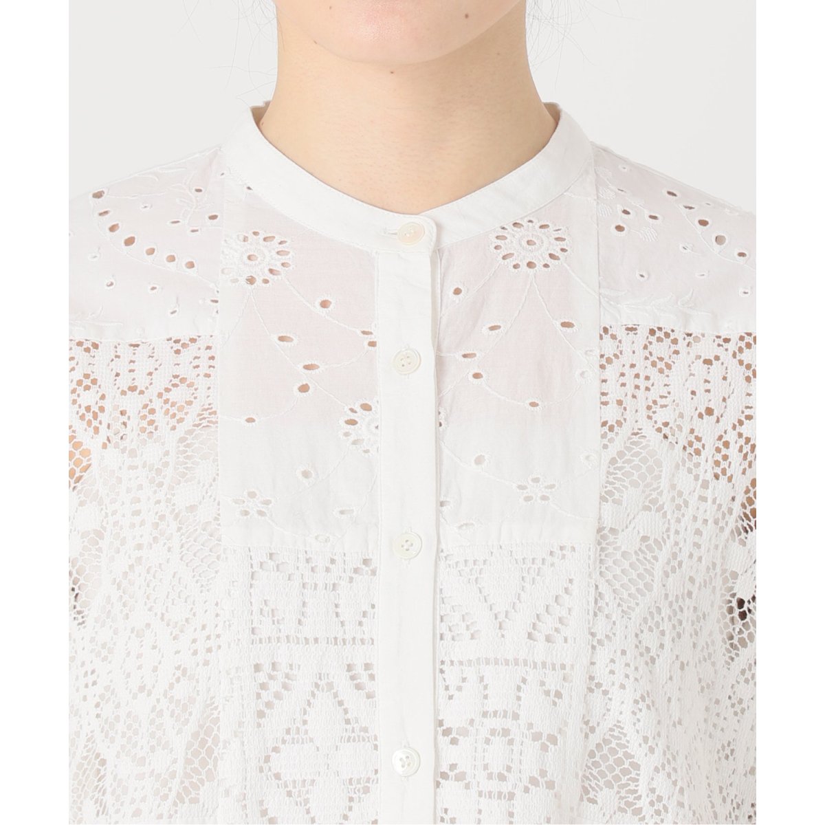 JOURNAL STANDARD relume◆25SS/パッチワークレースシャツ/長袖ブラウス/--/コットン/WHT/25050462705010// パッチワークレースシャツ | ジャーナルスタンダード レリューム