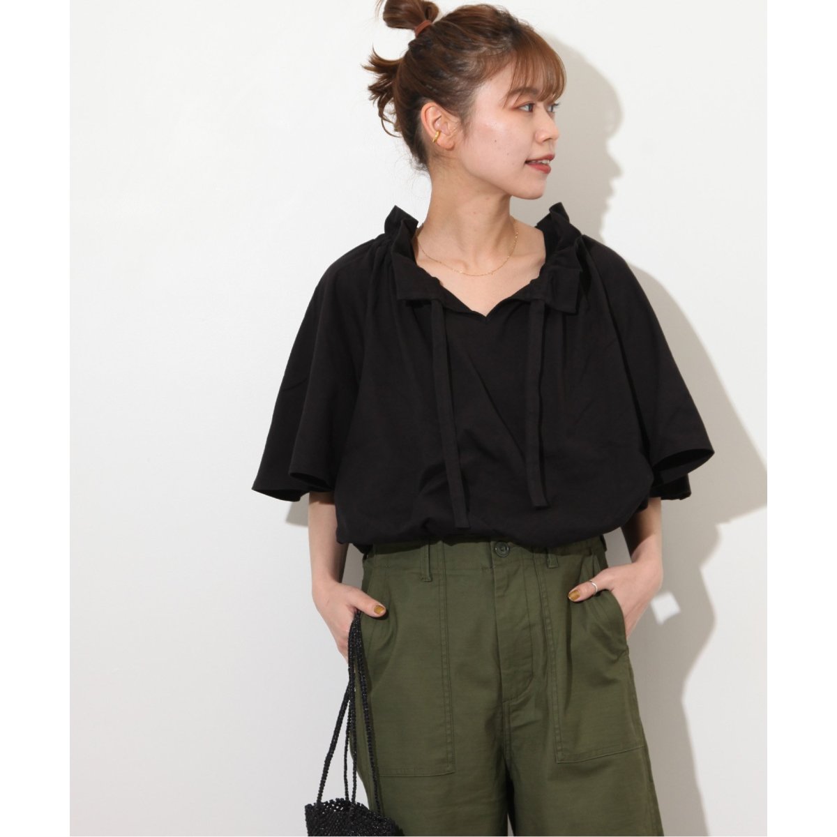 ジャーナルスタンダードレリューム　フリルリボンTシャツ　ホワイト WEB限定追加》フリルリボンTシャツのコーディネートスナップ（makoto