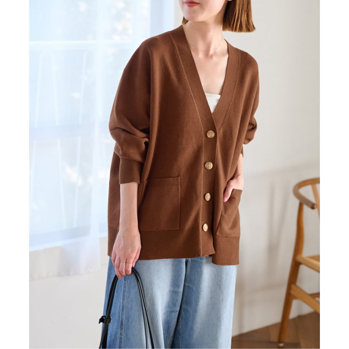 追加2》コットンカシミヤミックスダブルニットVネックカーディガン