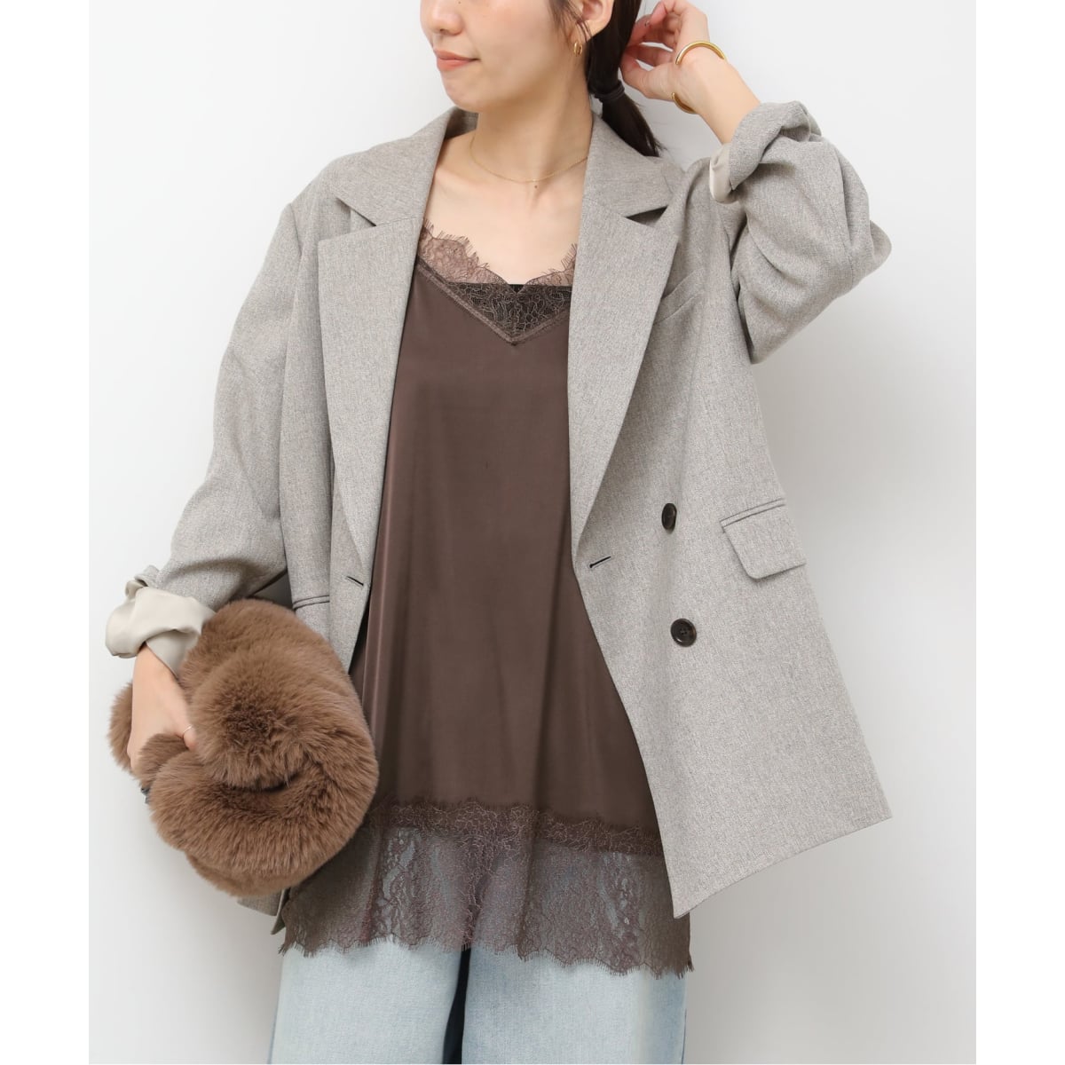 IENA グログランキャミブラウス ブラック グログラン キャミブラウス