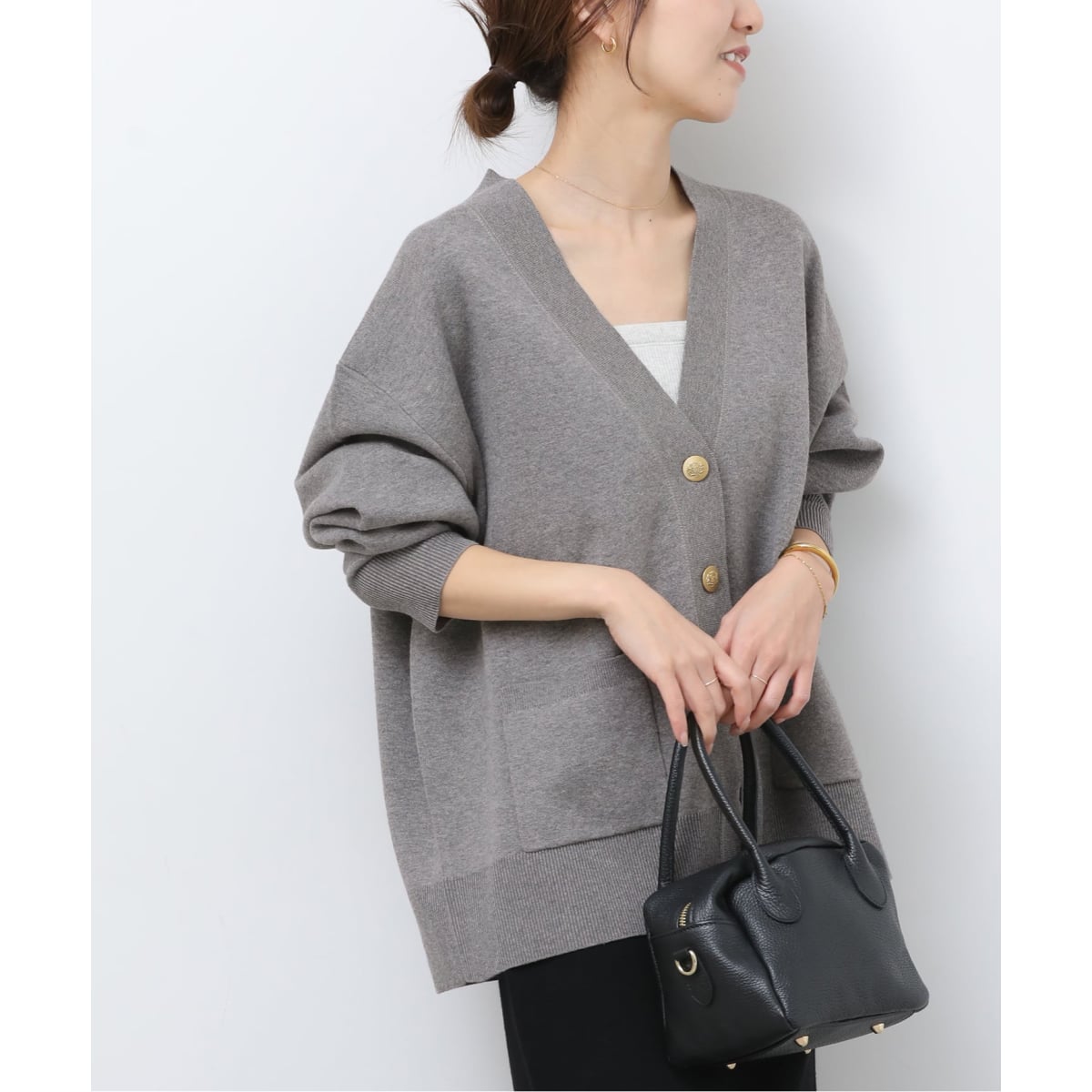 コットンカシミヤミックスダブルニットVネックカーディガン