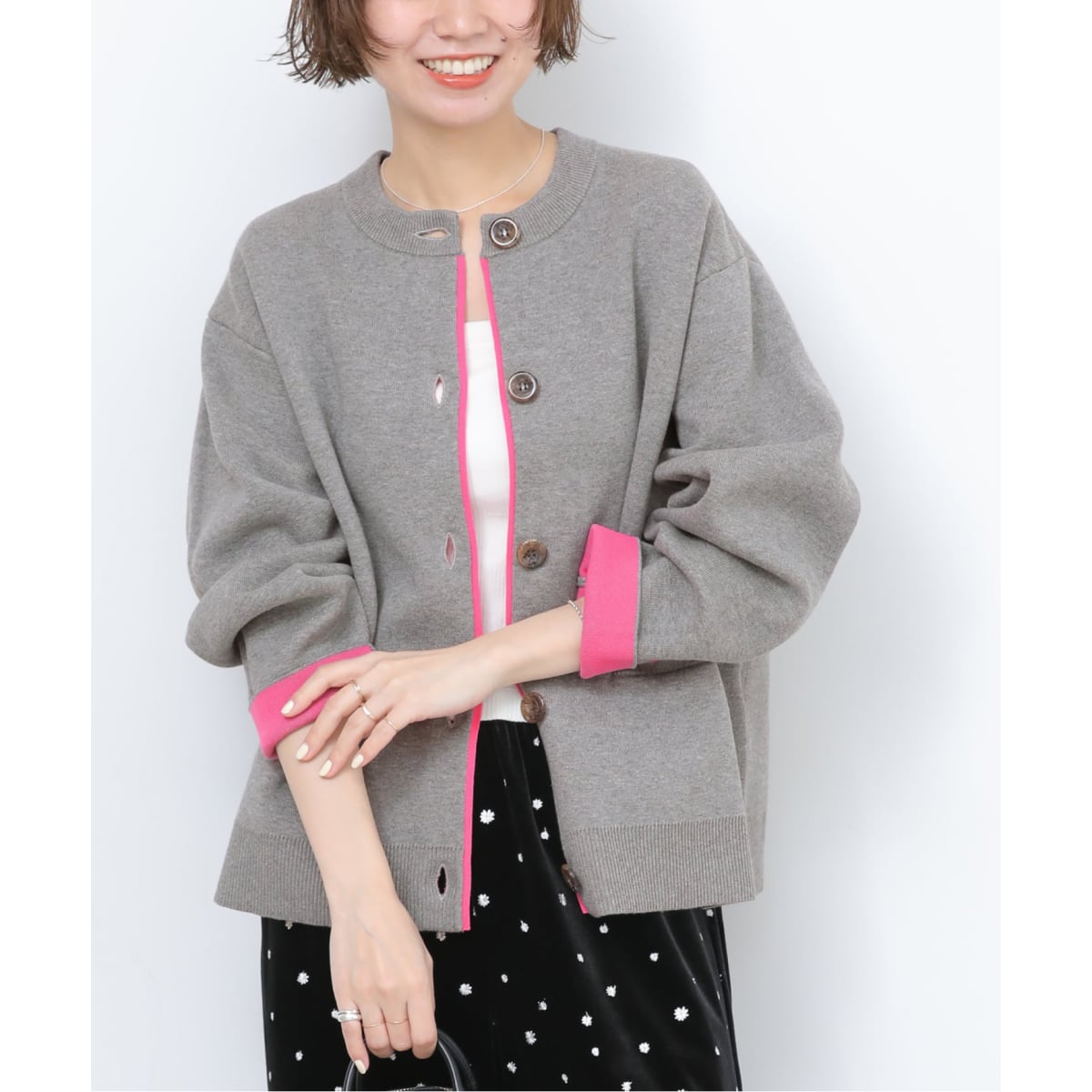JOURNAL STANDARD relume ダブルニットコントラストカーデ 一部WEB限定追加予約4 / 新色》ダブルニットコントラストカーディガン