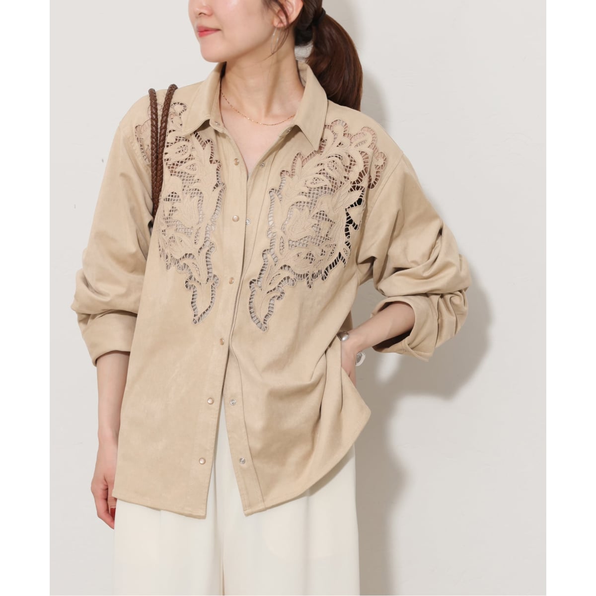 専用です、トラッツォドンナ　ジャーナルスタンダードレリューム購入　オーガンジー 予約》【TORRAZZO DONNA/トラッゾドンナ】カットワークスエードシャツ