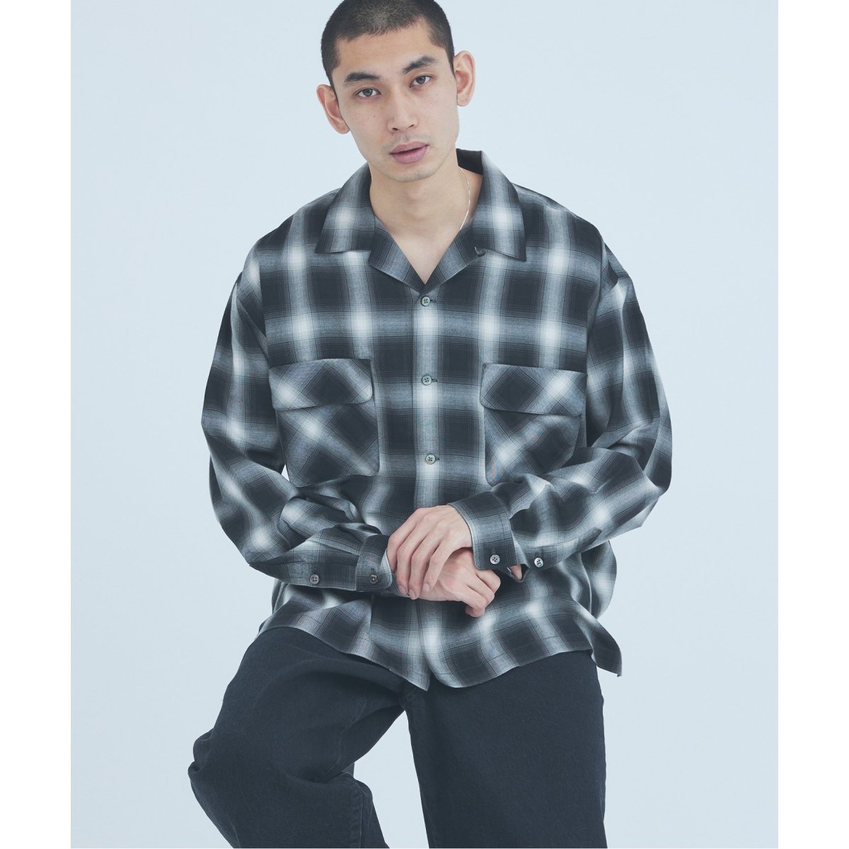 J.S stead(JOURNAL STANDARD STEAD) / Stead/レーヨンオンブレオープンシャツ/長袖シャツ/M/ブラウン/25-050-470-1560-1-0 J.S.Homestead / Stead コットン / レーヨン オンブレオープンシャツ