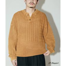《予約》J.S.Homestead / ストーン ウォッシュ ケーブル ヘンリーネック ニット