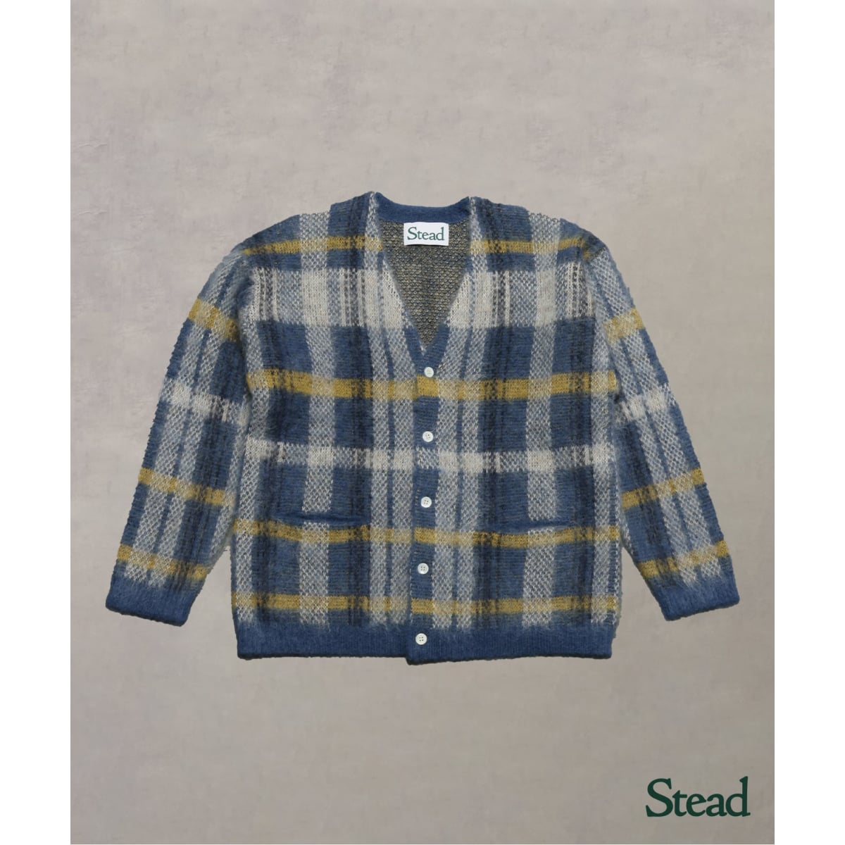 Stead / ステッド モヘヤ ミックス プレイド カーディガン | J.S.
