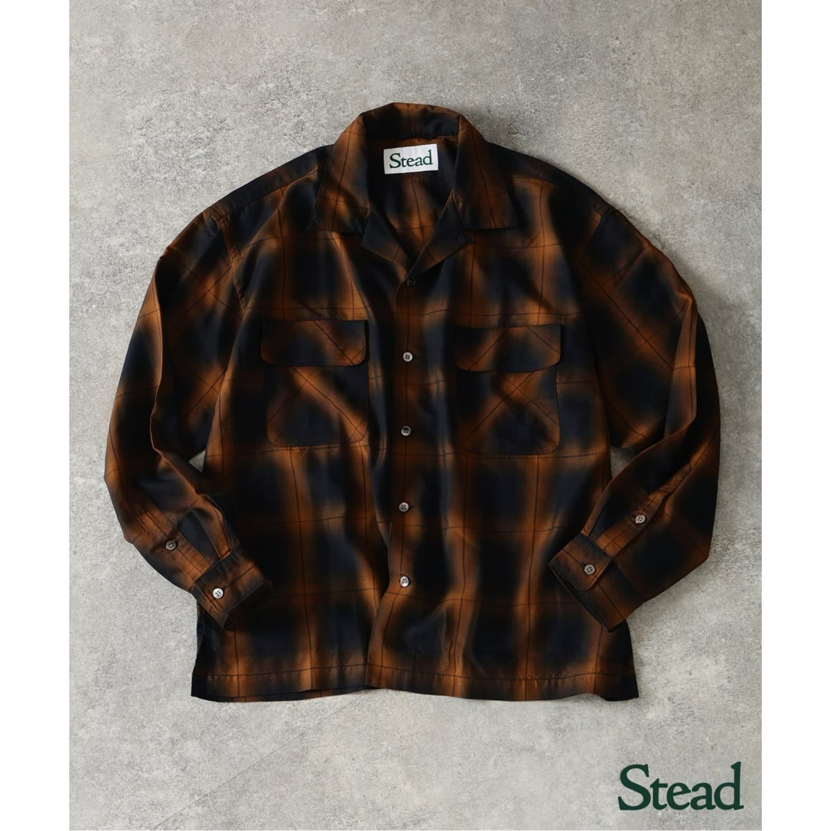 予約》Stead / テンセル オンブレ チェック オープンカラー シャツ
