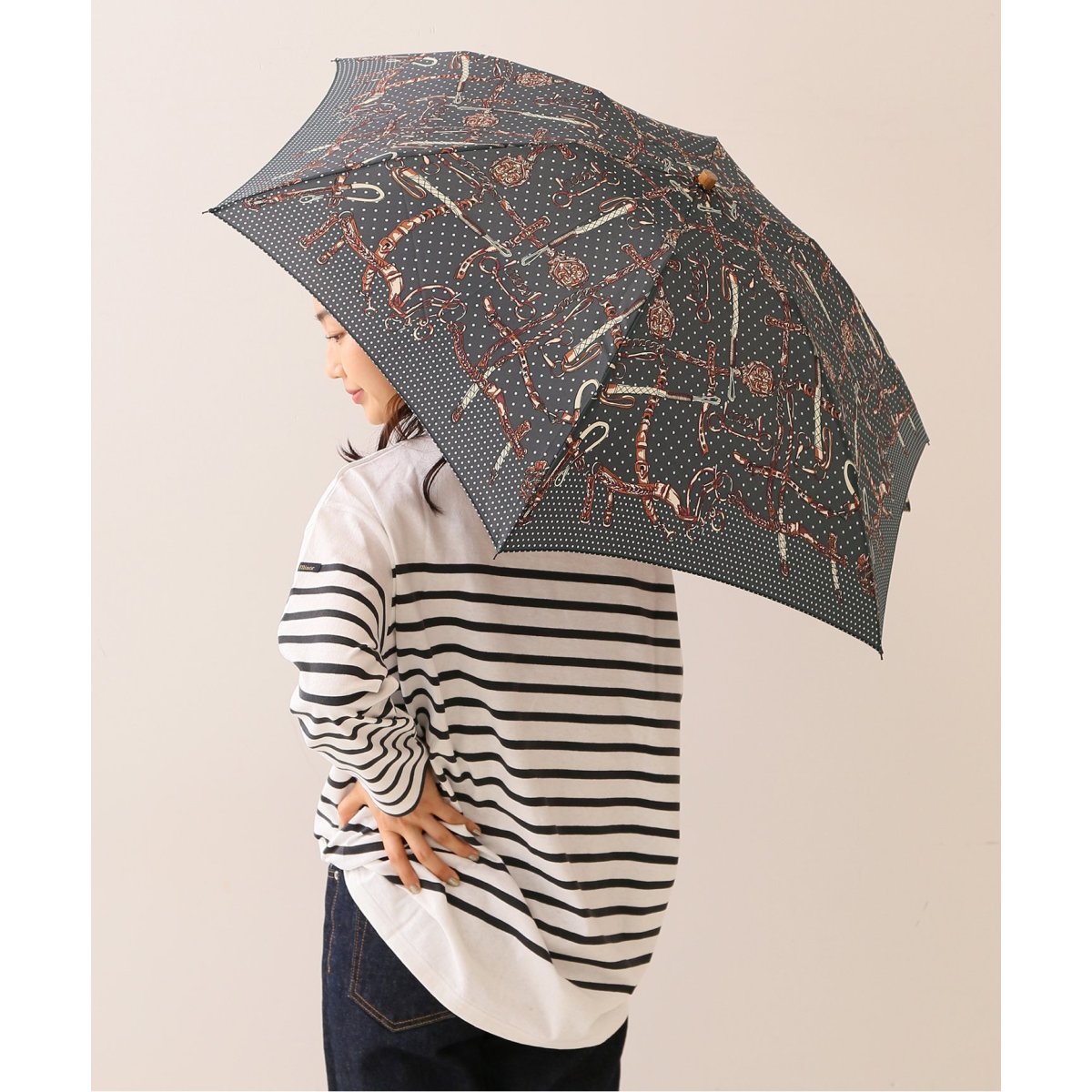 MANIPURI/マニプリ】オリカサ_ドットストライプ：晴雨兼用折りたたみ傘