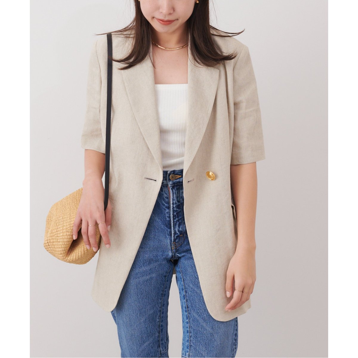 【2024SS】L'ESSAGE リネンハーフスリーブジャケット リネンストレッチハーフスリーブジャケット | ジャーナルスタンダード