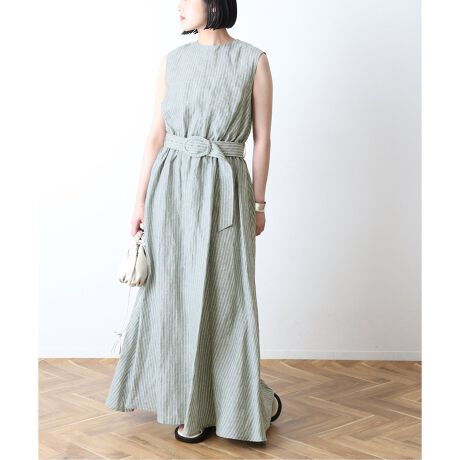BLUEBIRD BOULEVARD 】ストライプフレンチリネンマキシドレス 