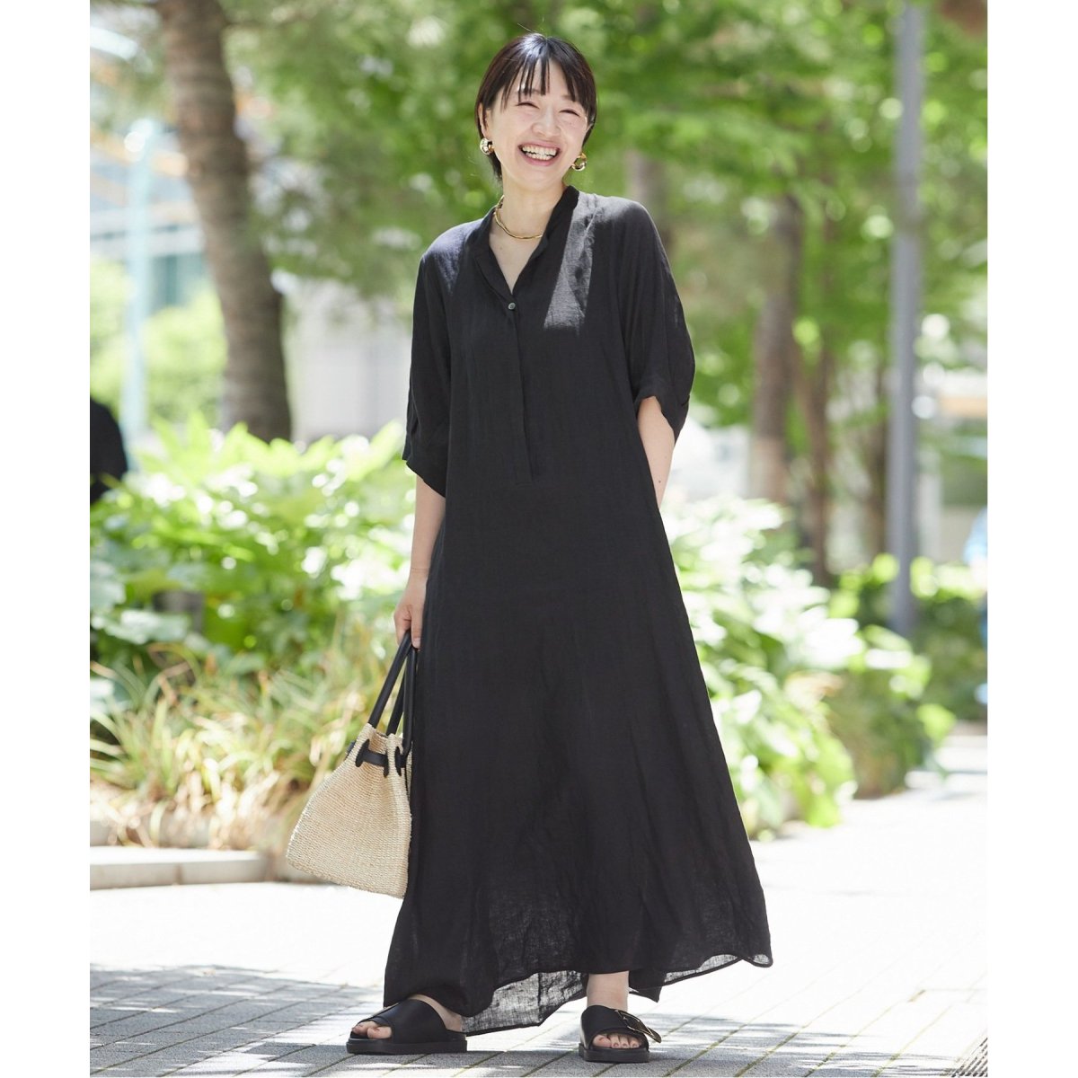 ジャーナルスタンダードレサージュ　スキッパー　リネン　ロングワンピース　半袖 M 今お店でリアルに売れている、この夏のおすすめアイテム