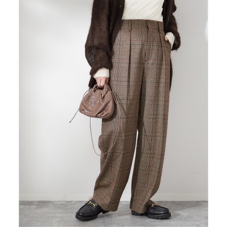 イエナ IENA グレンチェック センタープリーツスカート ライトグレー  