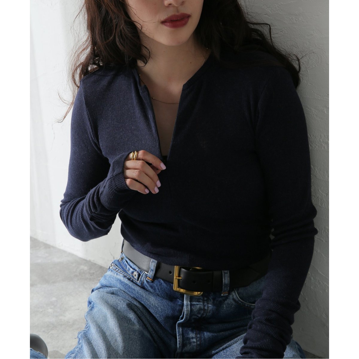 【大人気】【即完】inscrire open L/S Tee ネイビー INSCRIRE /アンスクリア】Open L/S Tee：カットソー