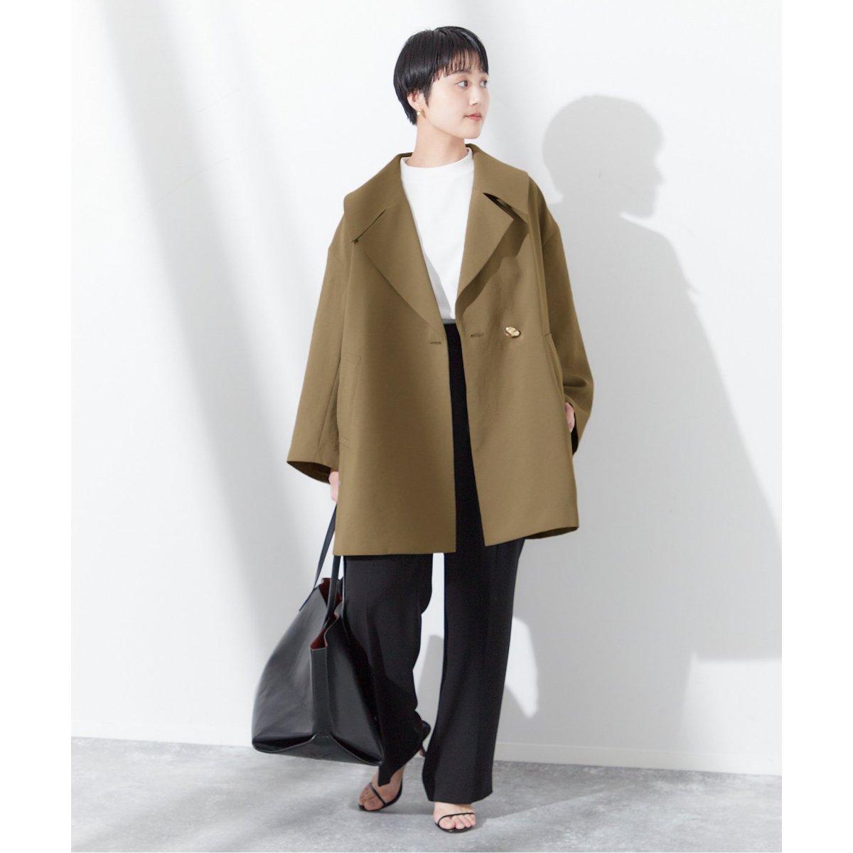 新品未 24ss■L'ESSAGE ジャーナル■バックサテン ワイドカラーコート バックサテン ワイドカラーコート（その他ブルゾン／アウター