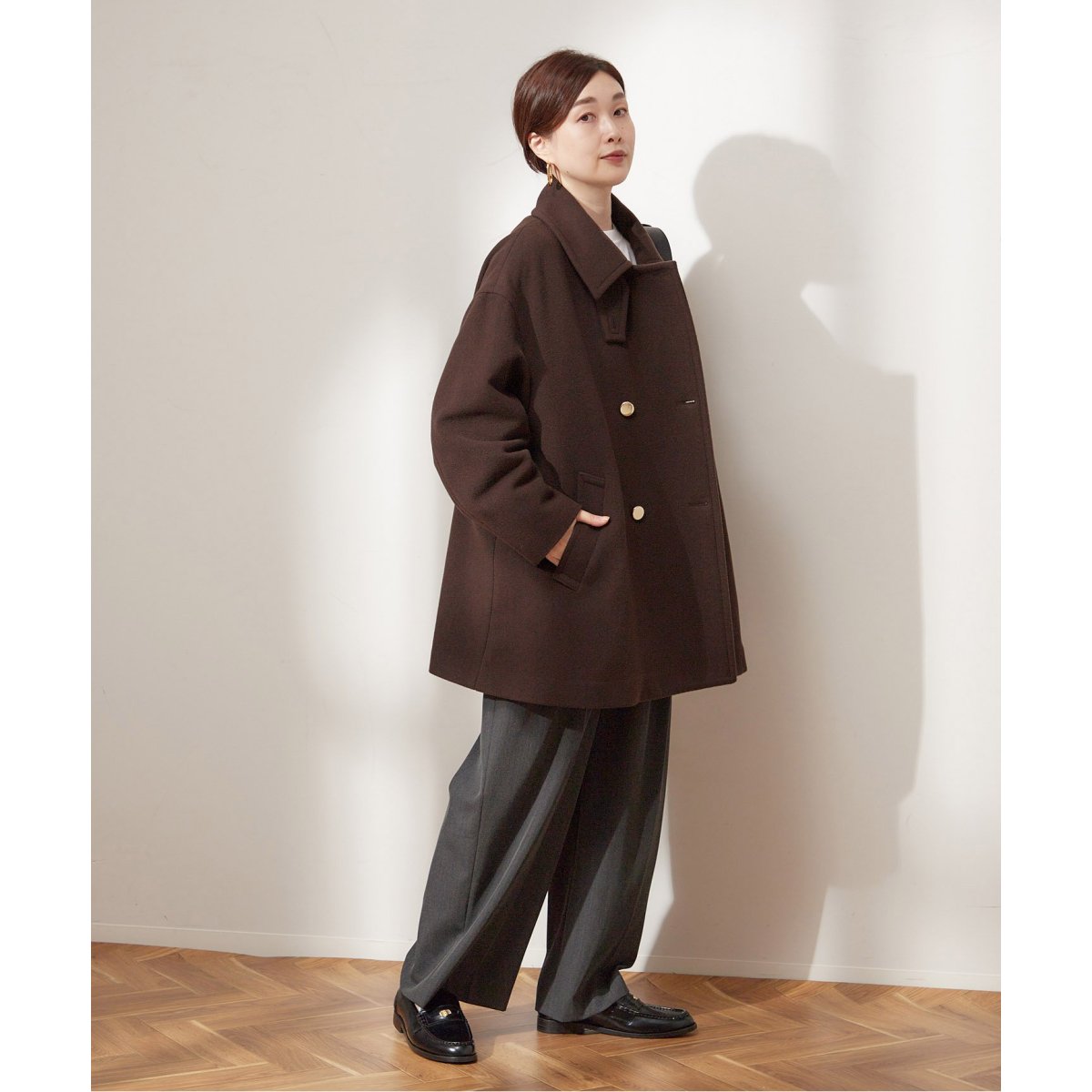 □SUPER120/MANTECOステンカラーショートコート | ジャーナル