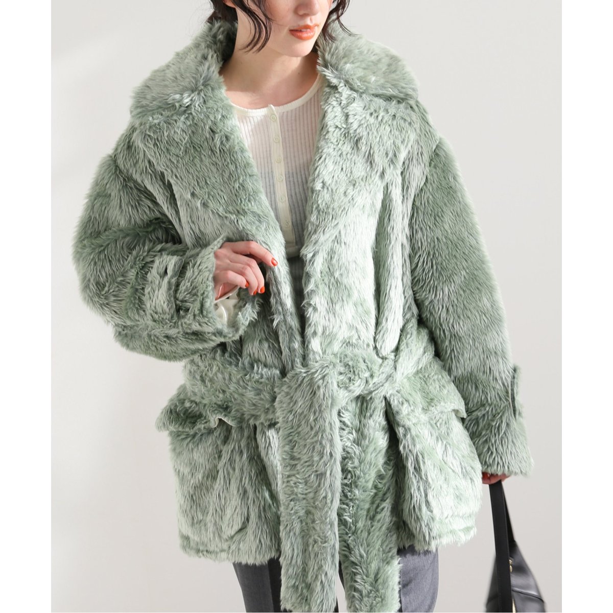 JANE SMITH ジェーンスミス　ファーベスト JANE SMITH/ジェーンスミス】POLYESTER COLOR FUR W BREASTE