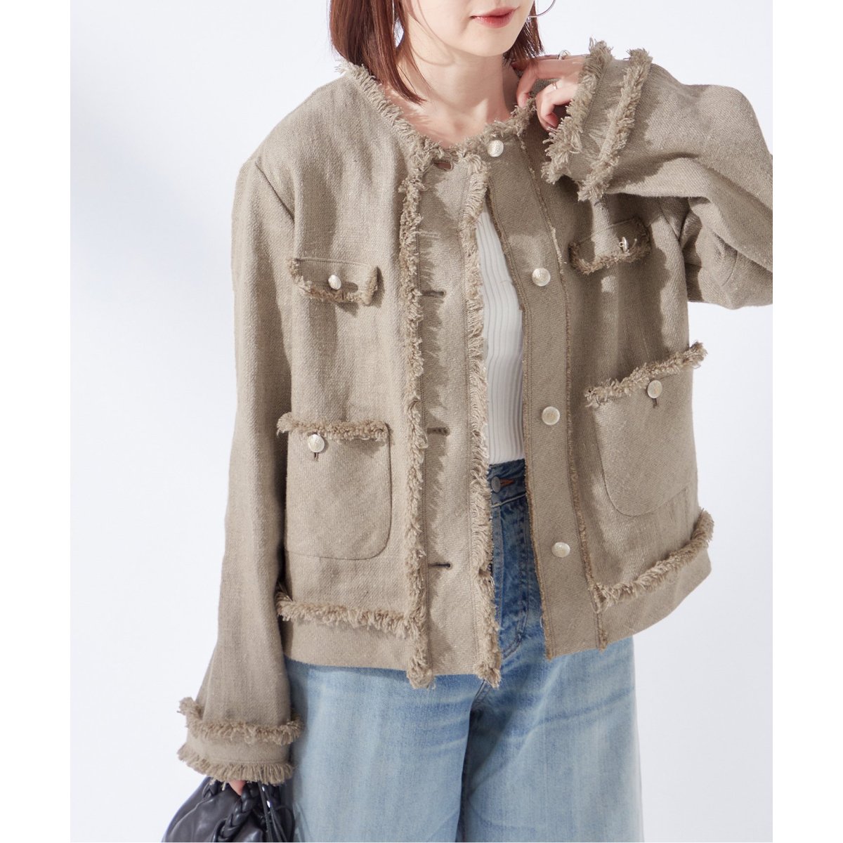 L'ESSAGE レサージュ リネンジャケット L'ESSAGE レサージュ リネンジャケット ピケリネンノーカラー