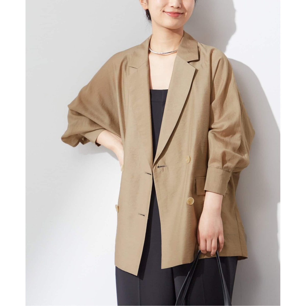 美品！ジャーナルスタンダードレリューム　シアードルマンジャケット　ネイビー シアーストライプ/ムジ ドルマンジャケット（その他アウター