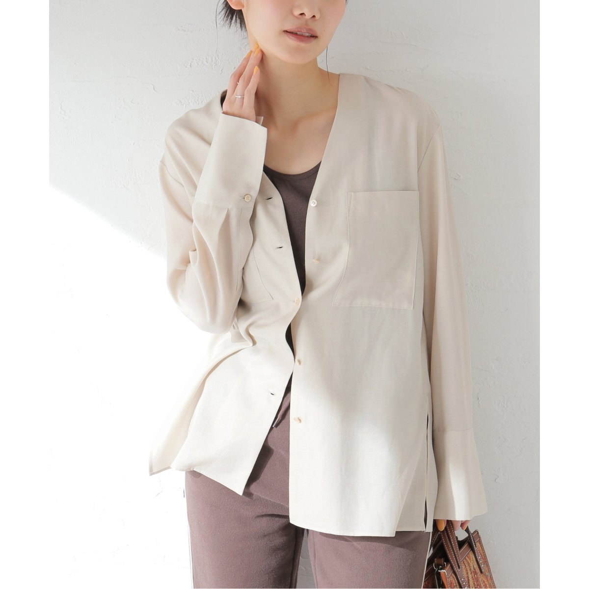JOURNAL STANDARD L’essage (ジャーナルスタンダードレサージュ) ノーカラーシャツ ベージュ FREE journal standard L'essage（ジャーナルスタンダード レサージュ
