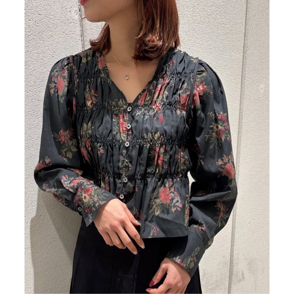 JANE SMITH/ジェーンスミス FLOWER PRINT SHIRRING ブラウス