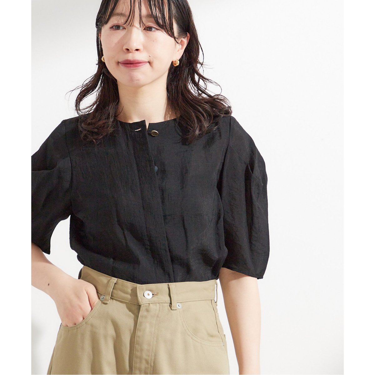 レサージュ DEVEAUX/ドットタックスリーブシャツ　黒色 ジャーナルスタンダード レサージュ JOURNAL STANDARD L'ESSAGE