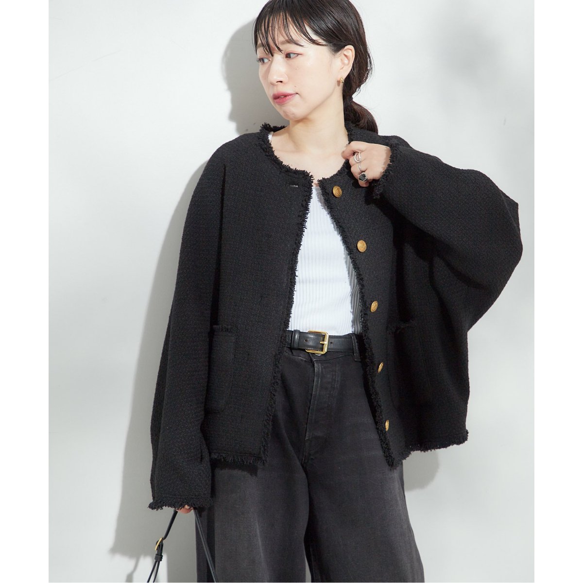 完売品✨】ADAWAS ニットツイードジャケット 黒 金ボタン 定価3.5万Ω