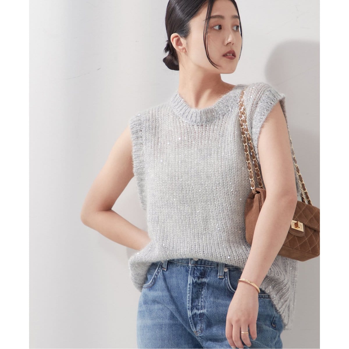 ジャーナルスタンダード レサージュ　GIOLICAツイード ベスト ジレ グレー ジャーナルスタンダード レサージュ GIOLICAツイード ベスト
