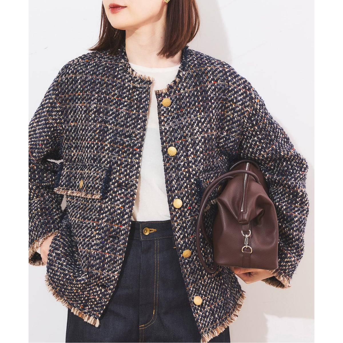 新品タグ付　レサージュ　GIOLICA ツイードBIGジャケット SP》GIOLICAツイードBIGジャケット（ノーカラージャケット