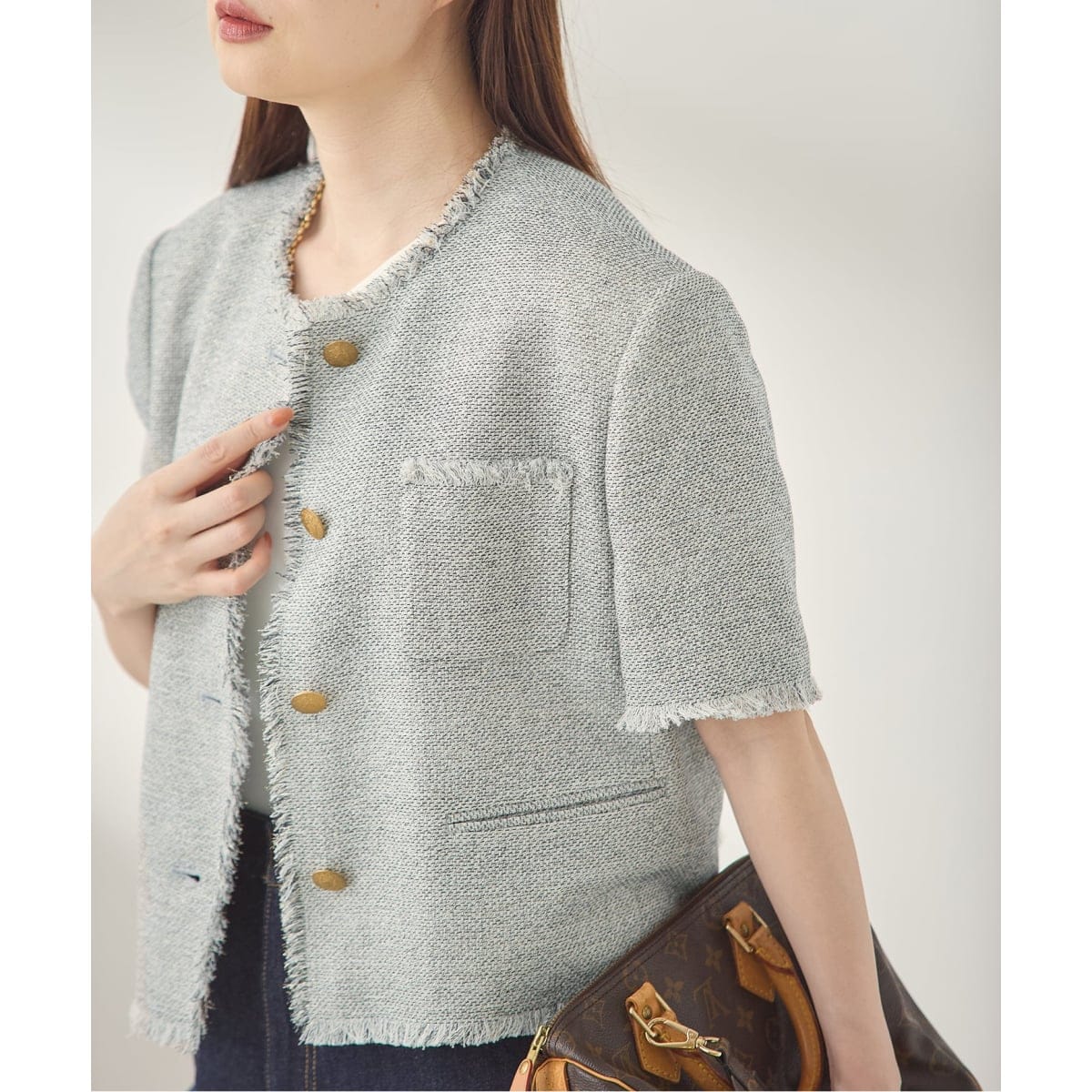 予約》GIOLICA ツイードメッシュショートスリーブ ジャケット