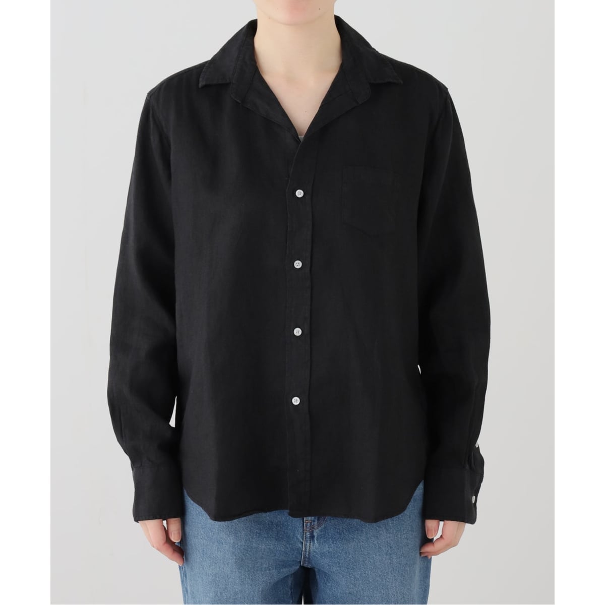 【フランク&アイリーン】長袖シャツ スキッパー リネン100 黒 L相当 Frank&Eileen/フランク＆アイリーン WASHED LINEN シャツ | ジャーナル