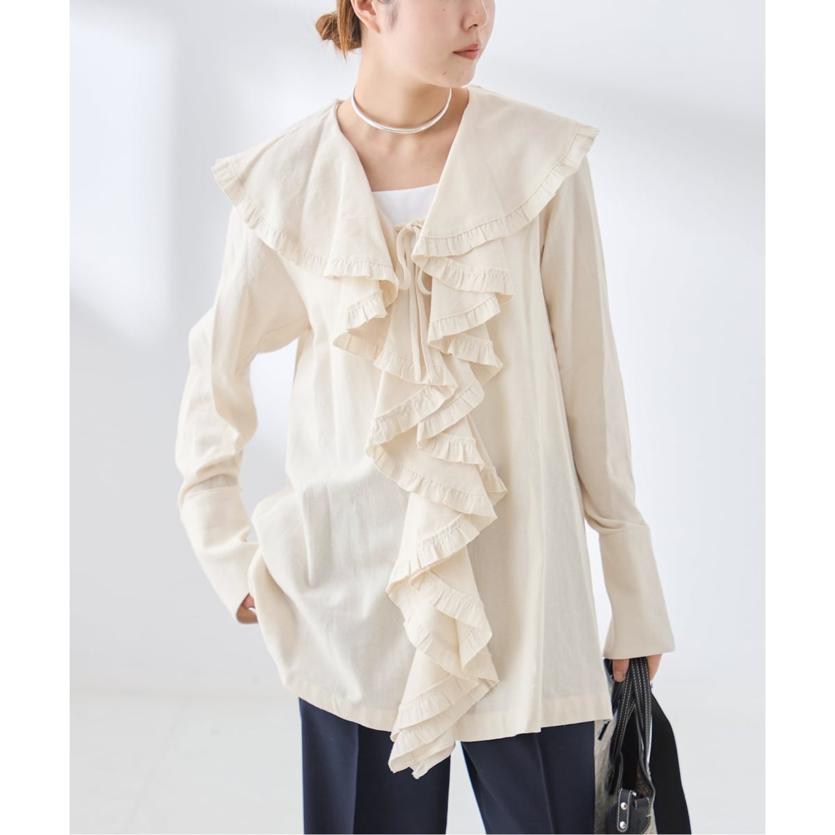 予約》Uhr/ウーア Cotton Silk Ruffle Frill Shirt シャツ