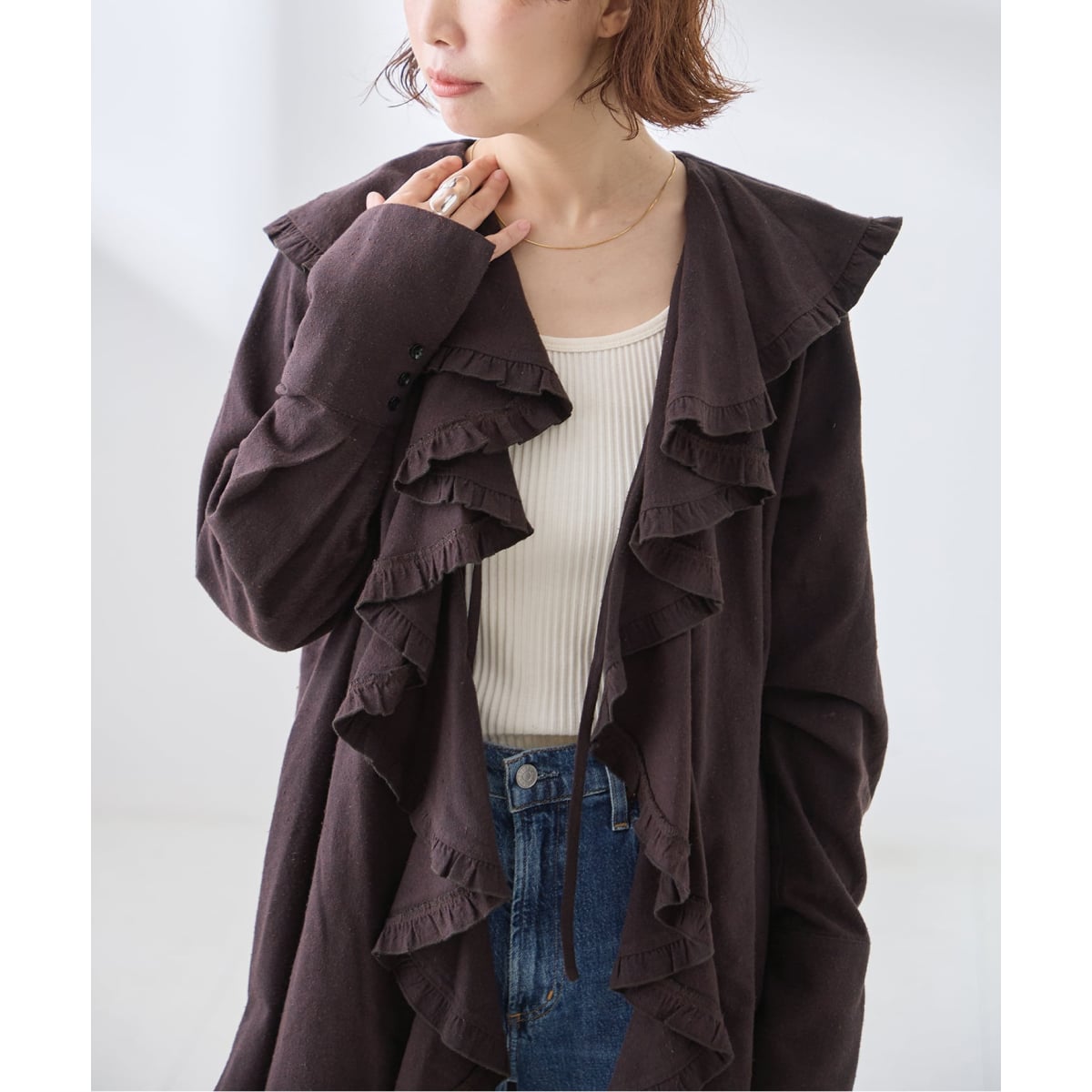 予約》Uhr/ウーア Cotton Silk Ruffle Frill Shirt シャツ