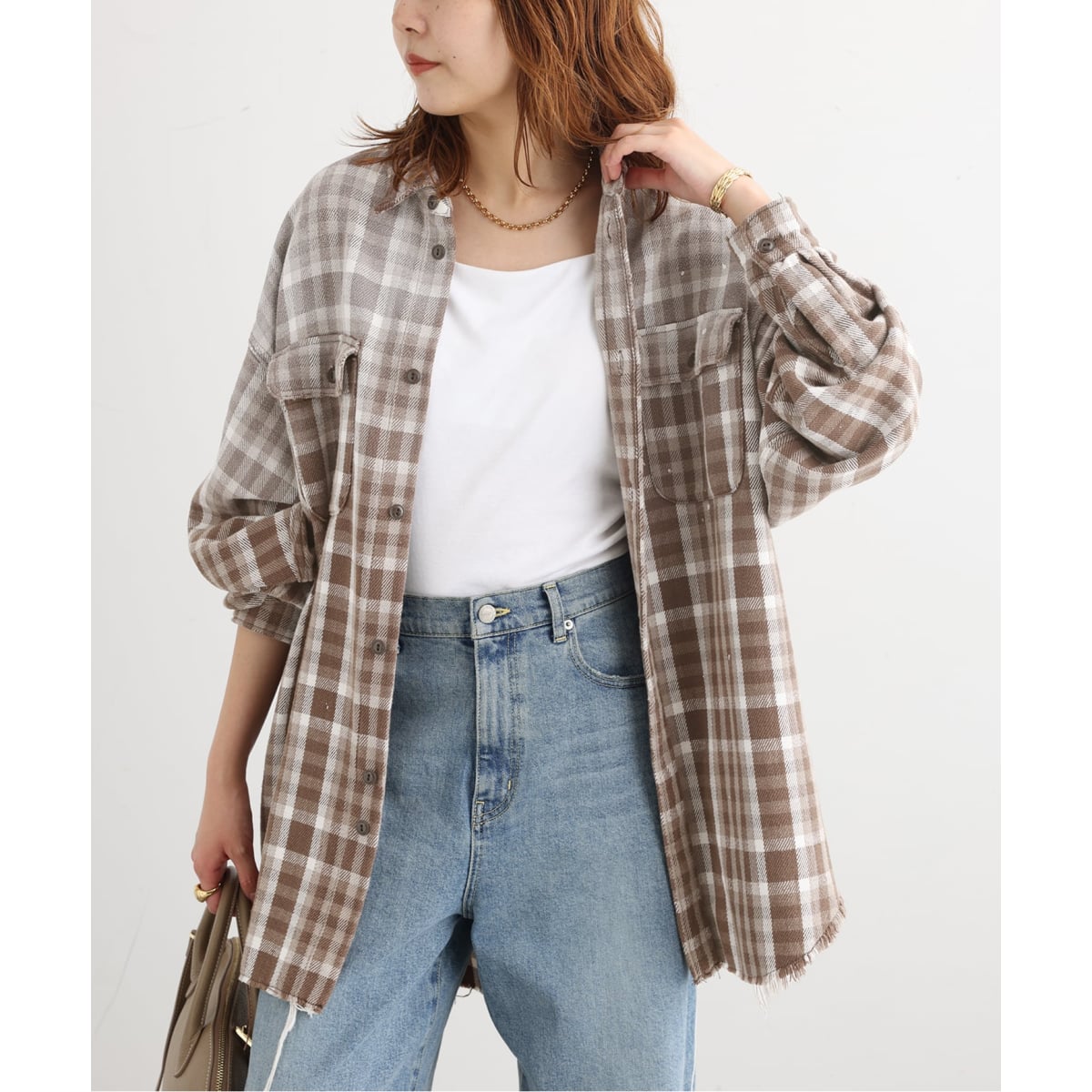[�}���C]JANE SMITH/�W�F�[���X�~�X COTTON FLANNEL OVERSIZED SHIRT /�W���[�i���X�^���_�[�h ���T�[�W���ijournal standard L'essage�j �u���E��