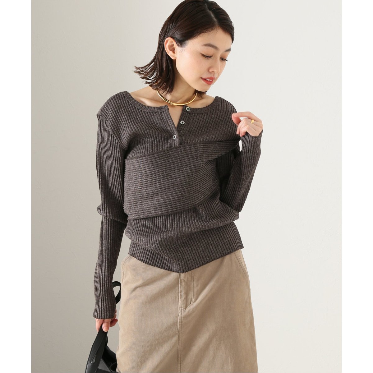 INSCRIRE / アンスクリア】 2 Way Henley neck：ニット