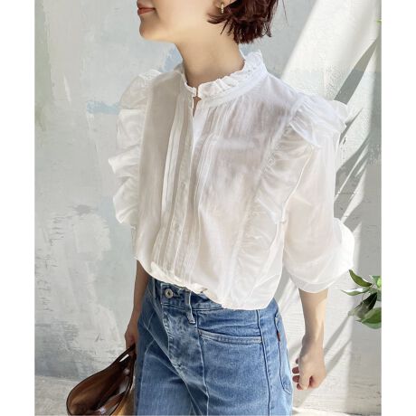 コットンシルク ピンタックフリルブラウス◇ | スピック＆スパン(Spick  